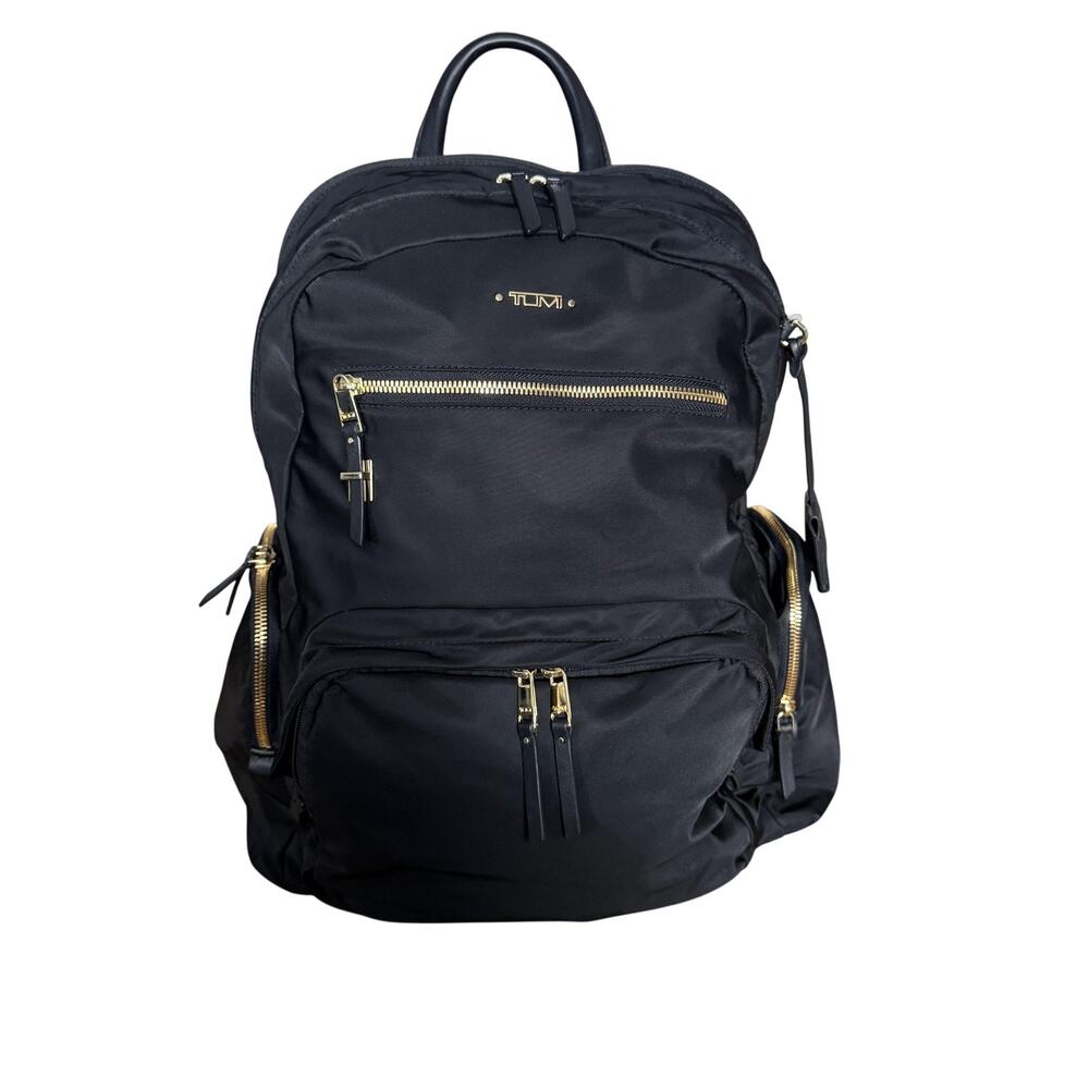 Tumi Voyager Carson Backpack Black Nylon Laptop Women Travel Gold Hardware